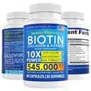 Biotine en collageen vitamines + keratine met folaat - Haarverlies behandelingen voor vrouwen en mannen - Follikel, huid en nagels Supplementen voor haargroei en postpartum ondersteuning - GGO-vrij en glutenvrij (60 capsules)