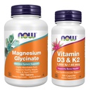 NOW Foods Metabolic Support Bundle - Highly Absorbable Magnesium Glycinate Supplement 180ct + Vitamin D3 K2 VIT D2 K2 Supplements 1000IU/45mcg 120ct-Supports Muscle, Nerve & Heart Function & Health*