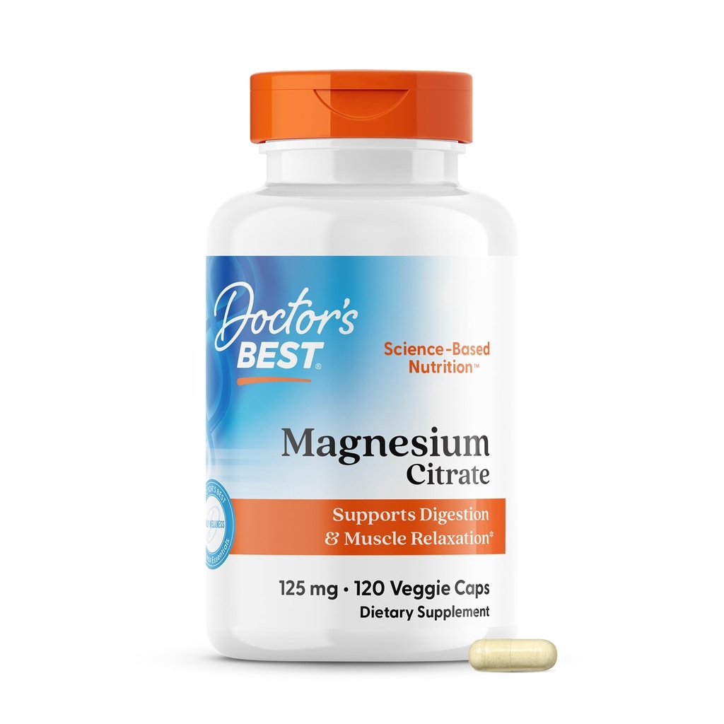 Doctor's Best Magnesium Citrate Supplement, Non-GMO, 120 Veg Capsules