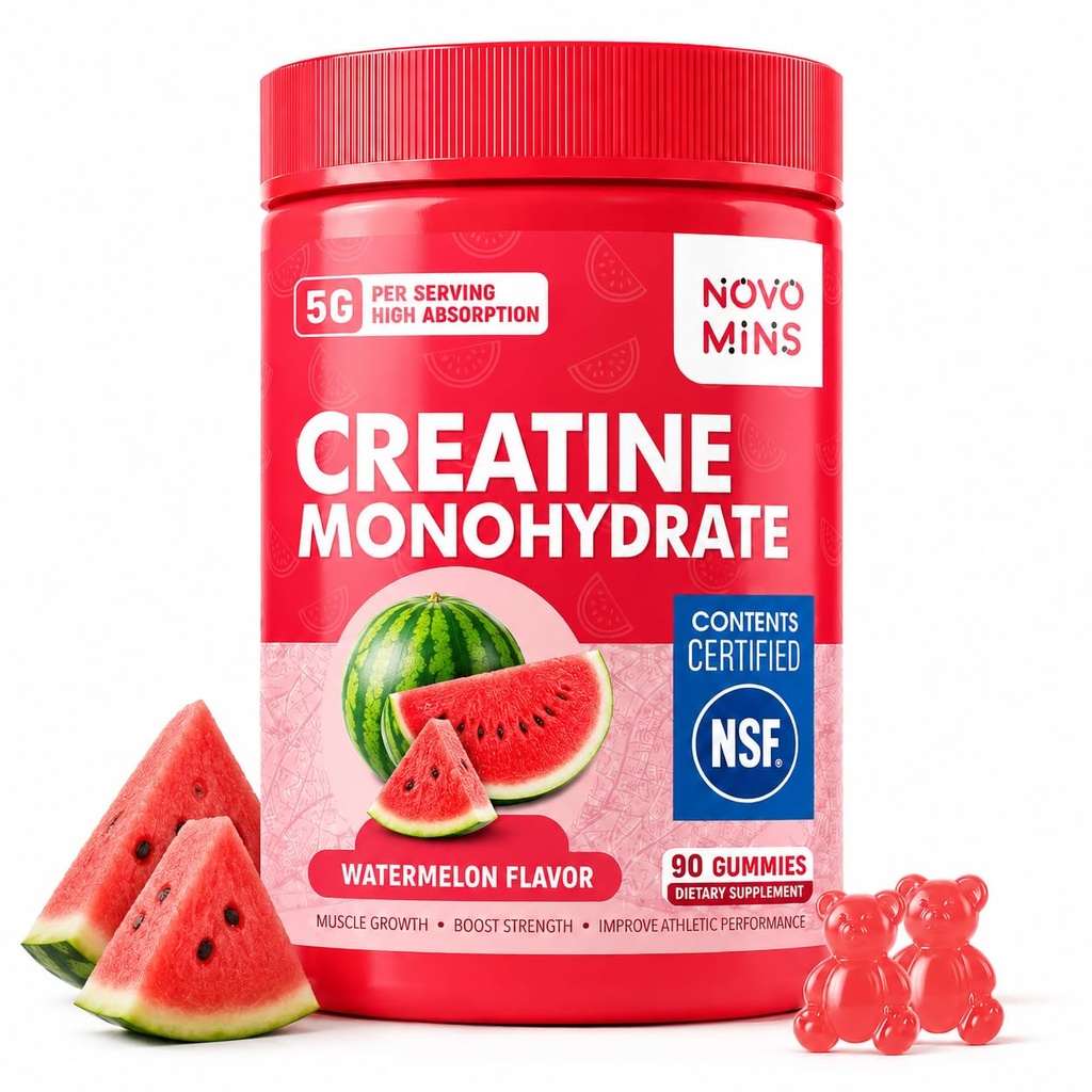 NSF Certified Creatine Monohydrate Gummies for Men & Women, 5g Creatine per Serving,Creatine Gummy for Muscle Strength, Energy & Performance Support, Pre Workout Supplement,Watermelon Flavor,90 Count