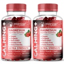 Magnesium Glycinate Gummies, 1000 mg - Magnesium Supplement to Support Relaxation, Heart Health - Chewable Calm Magnesio Gummies for Adults, Glicinato De Magnesio - Strawberry Flavor - Pack of 2