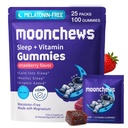 MoonChew Natural Sleep Gummies - Melatonin-Free Sleep Support Gummy for Adults with Magnesium, 8 Essential Vitamins, L-Theanine, Gluten-Free, Vegan, Strawberry Flavor (100 Gummies, 25 mini Packs)