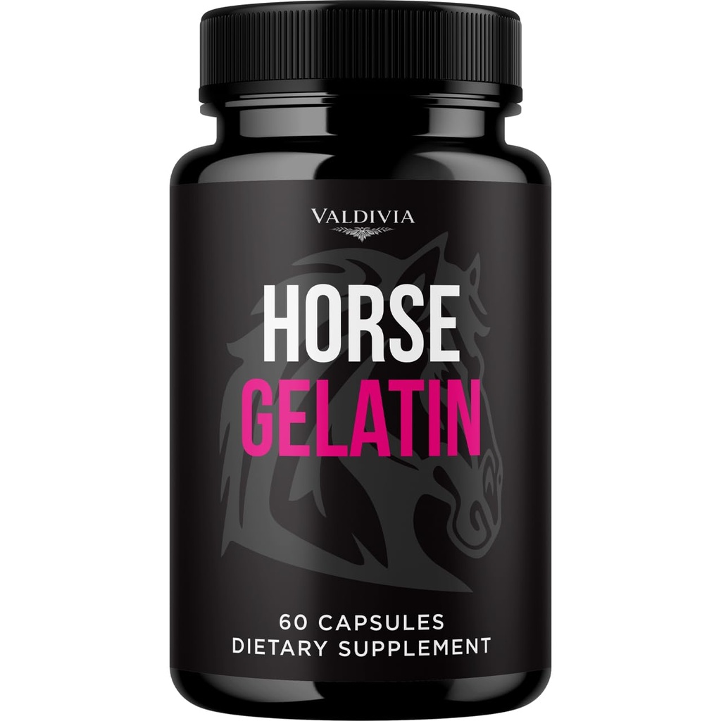 Valdivia Horse Gelatin Capsules - Official HorseGelatin Supplement, Premium Formula, Natural Vitamins for Health & Wellness - 60 Capsules for 1 Month