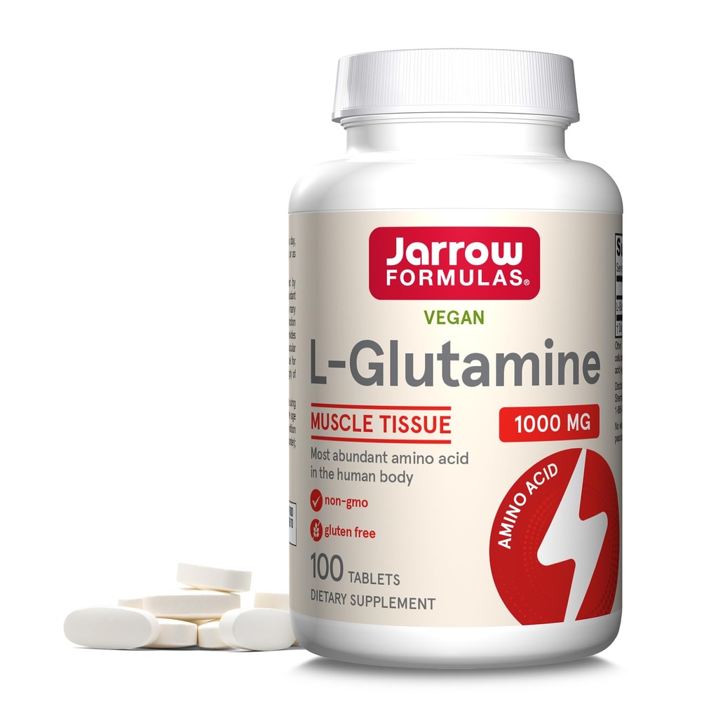 Jarrow Formules L-Glutamine 1000 mg, Dieetsupplement voor spierweefsel, Multifunctioneel Aminozuur, Immuunondersteuning, 100 Easy-Solv Tablets, 50-100 Dagvoorziening