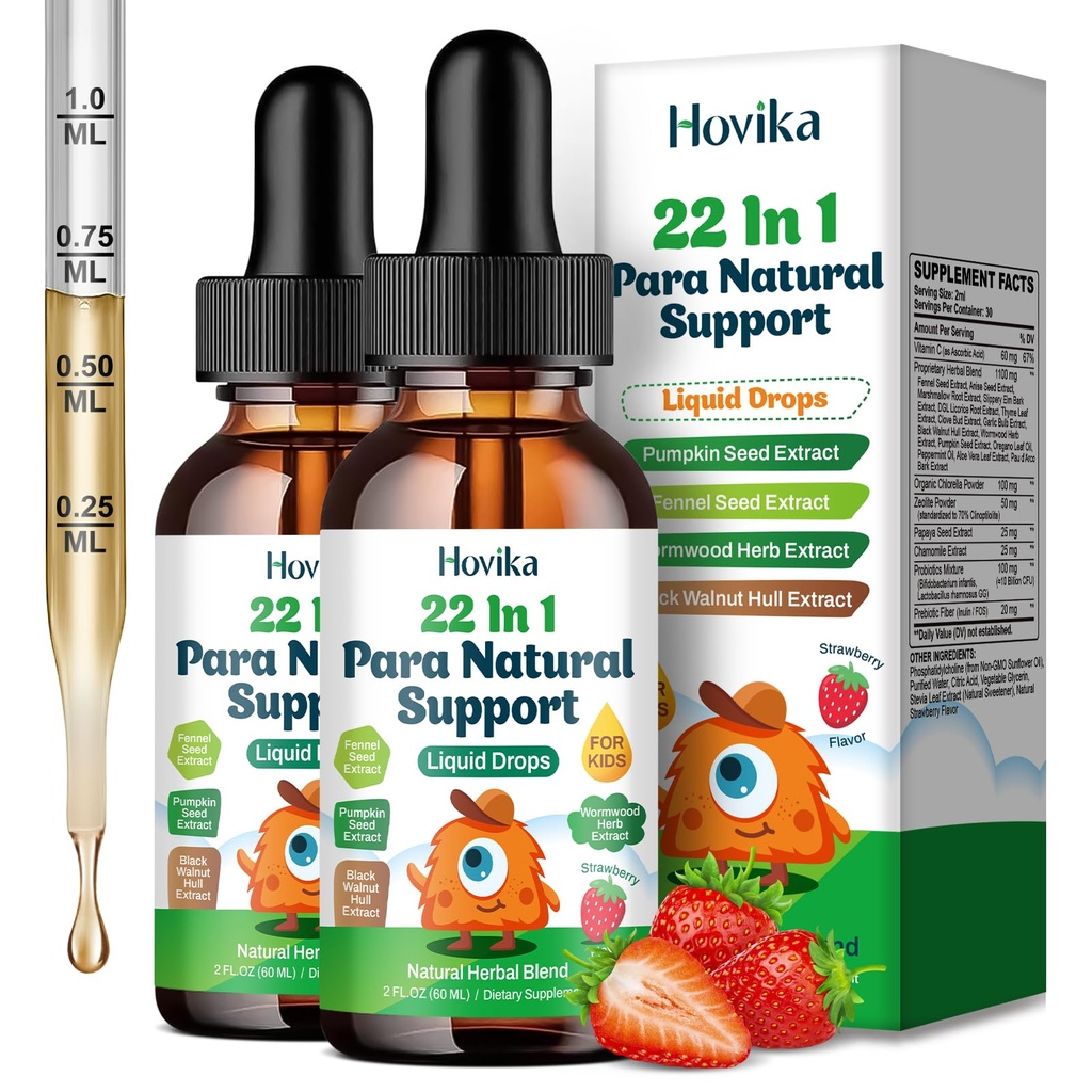 22 in 1 Parasite Cleanse for Humans & Kids, Zeolite Detox with Wormwood Black Walnut Clove, Chlorella, Oregano, Probiotics & Prebiotic, Cleanse & Detox for Children - Strawberry Flavor, 4 Fl Oz