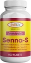 GEZONDHEIDS-LFE Senna-S Tablets, Senna Plus(Laxatieve/Stool Softener) Zachte overnachting Verlichting van Occasional Constipatie Generieke voor Senokot-S (Small (Pack van 1), 500)
