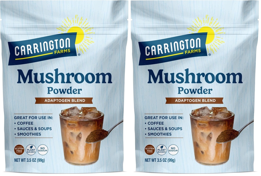 Carrington Farms Mushroom Powder – Wellness Blend of Lion’s Mane, Reishi, & Chaga for Nutrition Boost – Daily Superfood Formula of Adaptogens (3.5 oz) (Pack of 2)