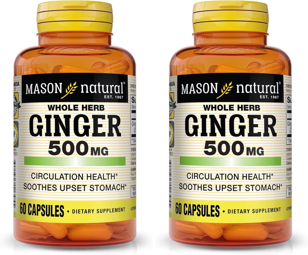MASON NATUURLIJKE HERB Ginger 500 mg, natuurlijk kruidensupplement, 60 capsules (verpakking van 2)