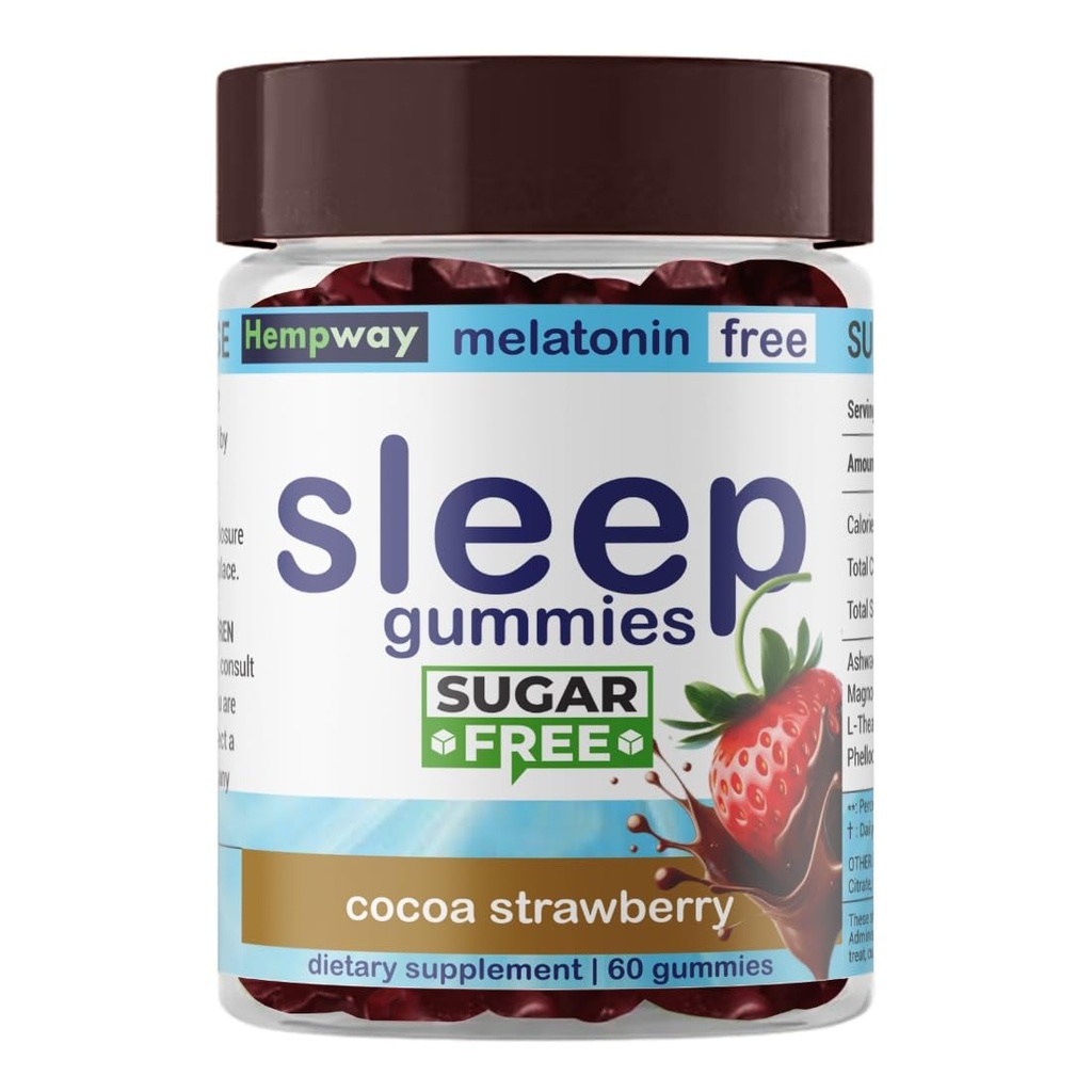 Melatonin Free Sleep Aid l theanine Ashwagandha Magnolia Bark - Best Sleep Aid for Kids Gluten Free Non-GMO - Monk Fruit Sugar Free - Cocoa Strawberry Flavor 60 Vegan Gummies