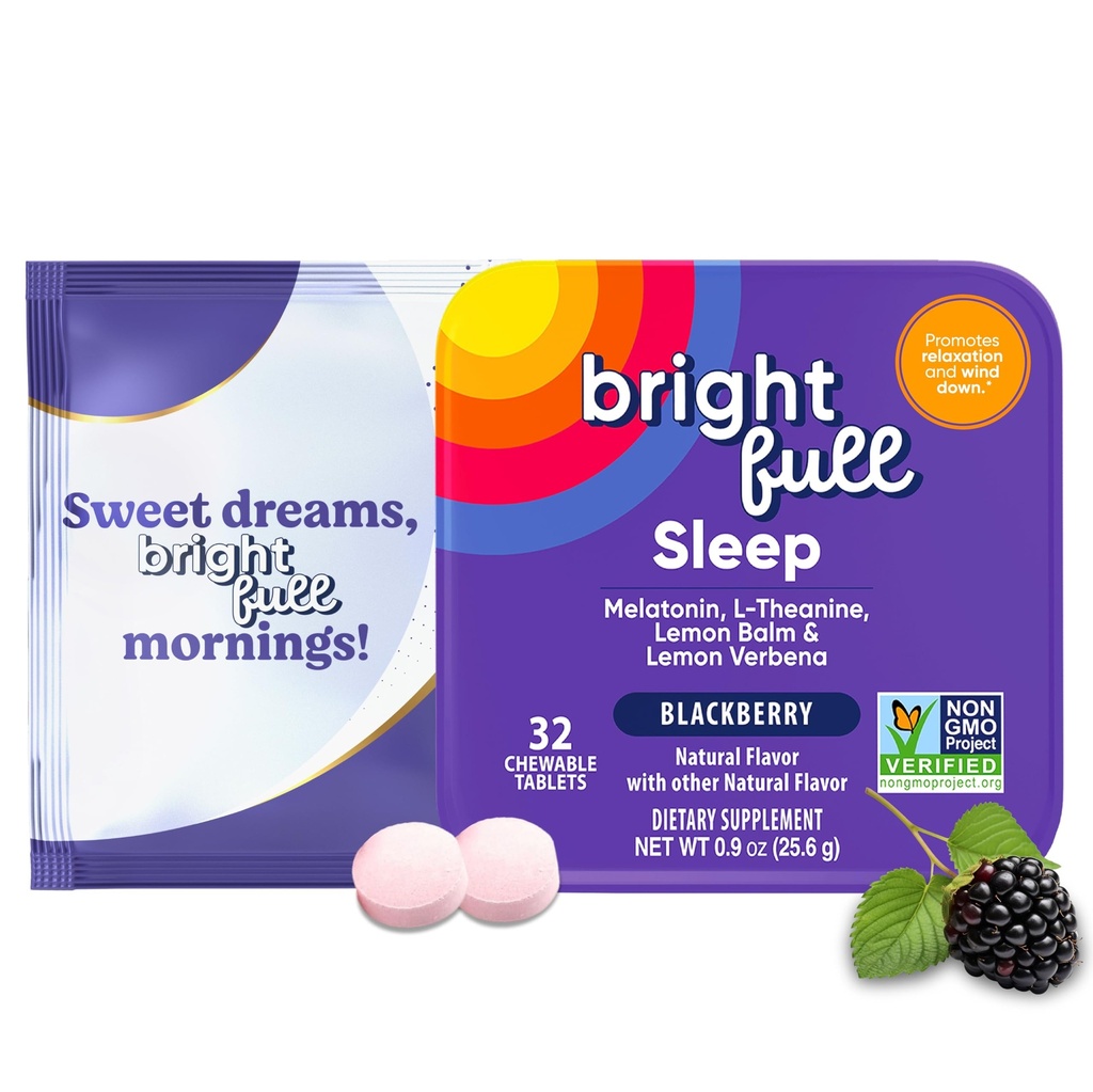 Sleep Chewable Tablets | Melatonin, Ashwagandha, L-Theanine & Lemon Balm | Drug-Free Sleep Aid | Fall Asleep Faster, Wake Up Refreshed | Non-GMO | BlackBerry Flavor | 32 Count