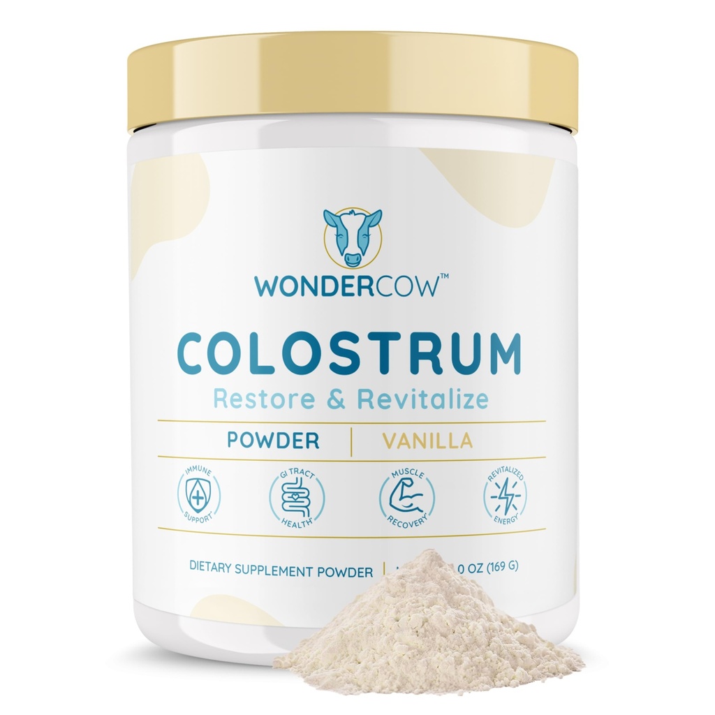 WONDERCOW Colostrum Supplement Powder for Gut Health, Immune Support & Wellness | Natural IgG Pure Whole Bovine Colostrum Superfood, Vanilla, 60 Servings