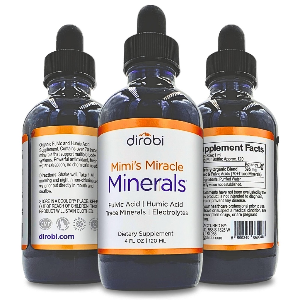 Dirobi Mimi's Miracle Minerals Fulvic Acid Humic Acid - Mineral Blend Drops Supplement, Liquid Trace Minerals 70 Ionic Minerals - Organic Plant Afgeleid (4 oz 120 dagen levering)...