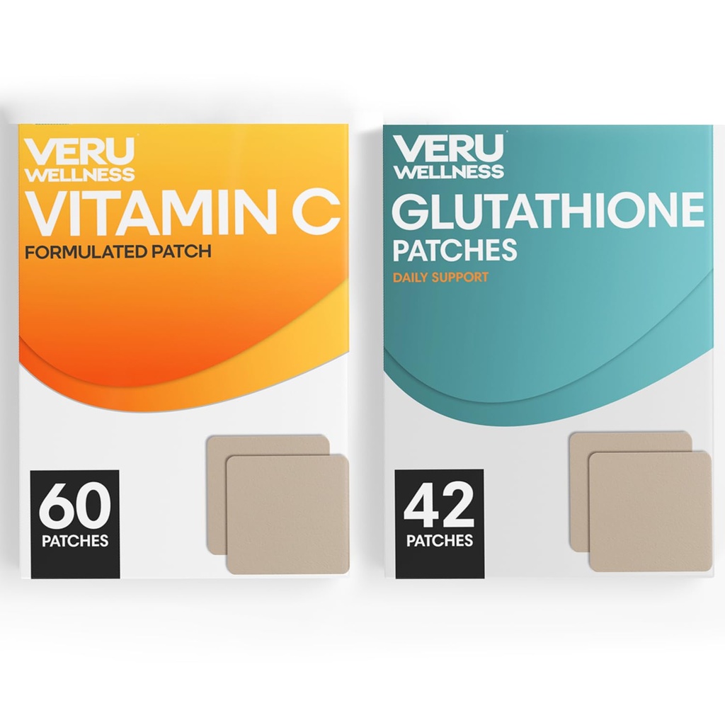 Veru Wellness Antioxidant Power Duo Lifestyle Patches C, Glutathione - Self Adhesive Time Release Topical Patch, 8-10 Hours (42 Day Supply)