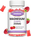 Magnesium Citrate Gummies, Hoge Absorptie Magnesium Gummies voor Volwassenen, Spier & Teeth Support, 60 Vegan natuurlijke Raspberry Gummies