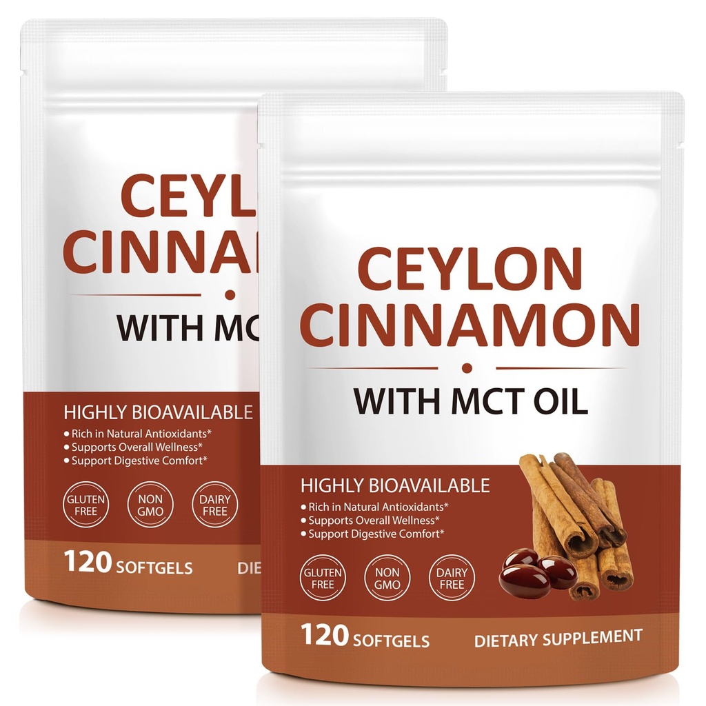 Ceylon Cinnamon Softgels with MCT Oil – 120 Softgels – Cinnamon Supplement – Non-GMO, Gluten Free – Gentle Daily Wellness Support 2Pack