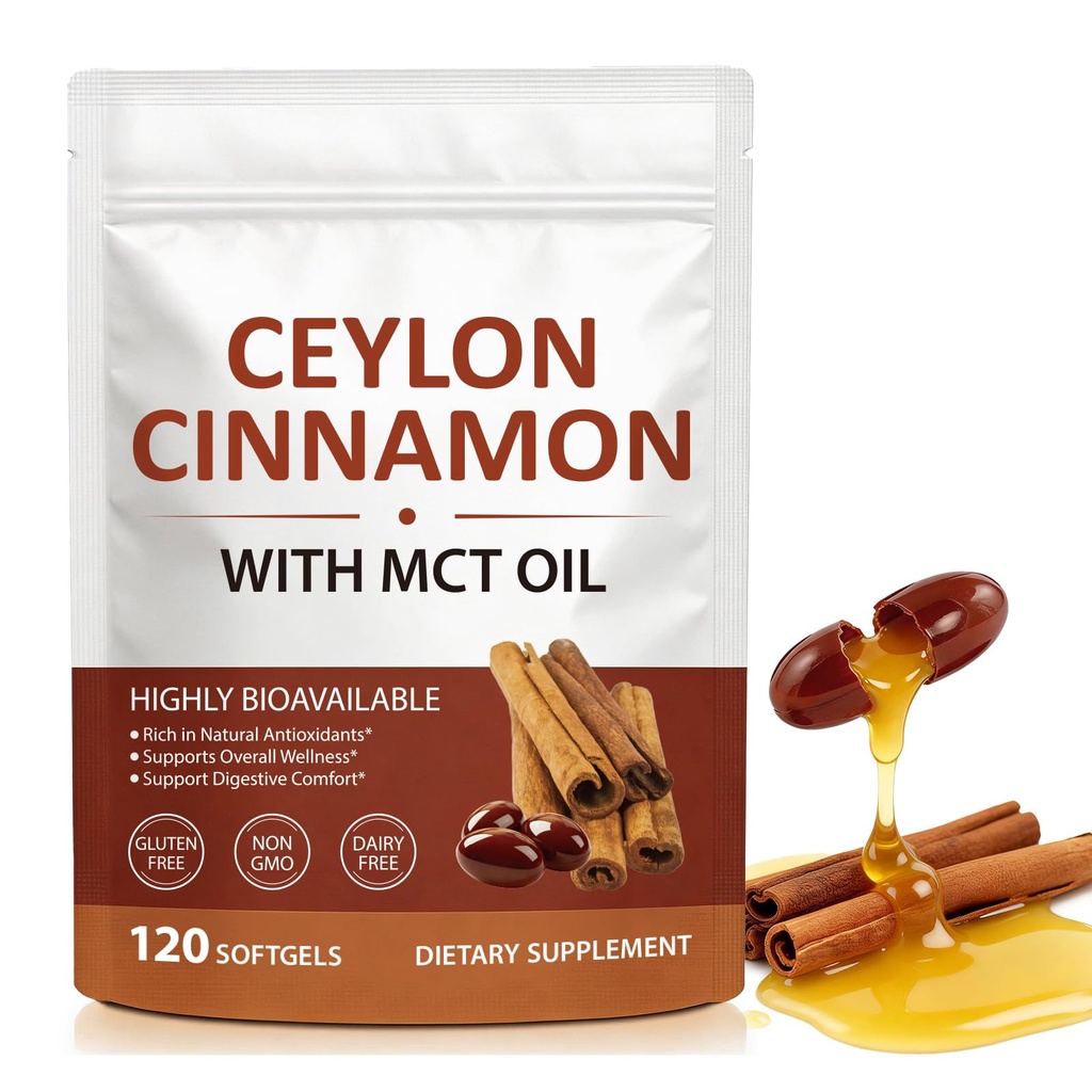 Ceylon Cinnamon Softgels with MCT Oil – Premium Antioxidant-Rich Dietary Supplement for Daily Wellness, Digestive Comfort & Immune System Support – Non-GMO, Gluten-Free, 120 Capsules