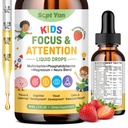 Kids Focus and Attention Supplements with Phosphatidylserine, Omega-3, Magnesium Glycinate, L-Theanine, Choline & Lutein – Kids ADHD Brain Liquid Drops for Memory, Calm Mood & Learning, Strawberry 2oz