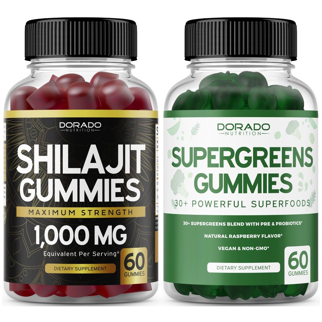 Shilajit (60 Gummies) Pure Himalayan Shilajit for Energy & Immunity Support and Supergreens (60 Count) Superfood Immunity Support with Greens Supplements with 8 Ingredient Power - Vegan & Made in USA