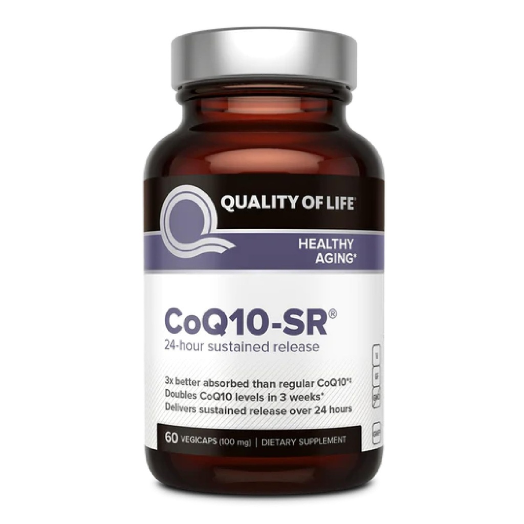 Quality of Life Krachtige CoQ10 Sustained Released MicroActive Supplement for Enhanced Absorptie, 100 mg Per Capsule Ondersteunt Immune, Energy - 60 Plantaardige Capsules