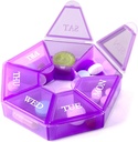 Deke Home - Small Weekly Pill Organizer, Round Pill Dispenser for Travel, Mini Pill Organizer, Compact Medicine Holder, Pill Sorters 7 Days, Portable Vitamin Container, BPA Free (Food Grade)