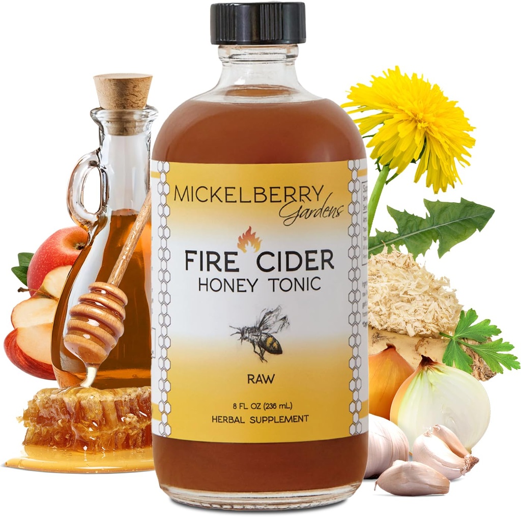 Fire Cider Apple Cider Vinegar Honey Tonic with Organic Turmeric Root, Ginger Root & Dandelion - Natural Digestion & Immune Support (8 Ounces)