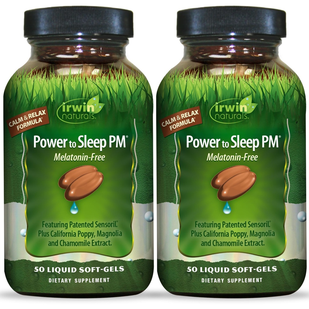 Irwin Naturals Power to Sleep PM Melatonin-Free – Natural Sleep Support with Ashwagandha, Magnesium, GABA & L-Theanine – Promotes Calm Mind, Restful Sleep & Well-Being – 50 Soft-Gels (2 Pack)