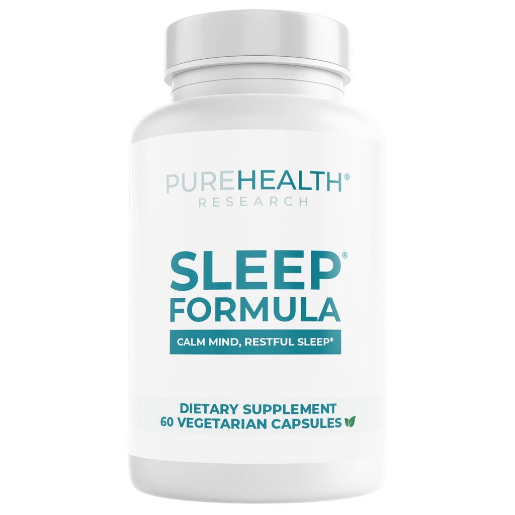 PUREHEALTH Research Sleep Formula - Natural Sleep Support Supplement for Adults - for Restfulness & Relaxation - with Melatonin, Valerian Root, GABA, L-Theanine, Lemon Balm, Hops & More - 60 Capsules