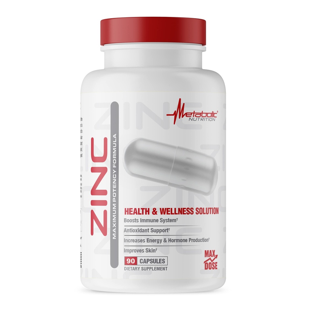 Zink Supplement door Metabole Voeding, 75 mg, 90 Zink Capsules, Ondersteunt Immuun systeem functie w/Zinc oxide
