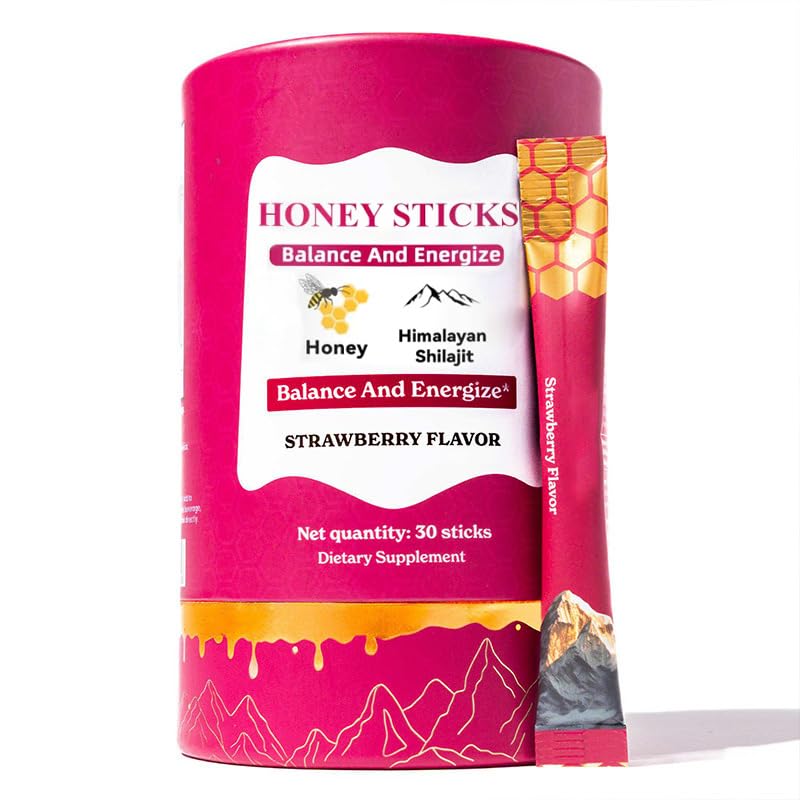Shilajit Women's Honey Stick, Strawberry Honey Stick,Natural Energy and Vitality Enhancer,Contains Shatavari and Saffron, Used for Hormone Balance, Focus, and Endurance -30 units