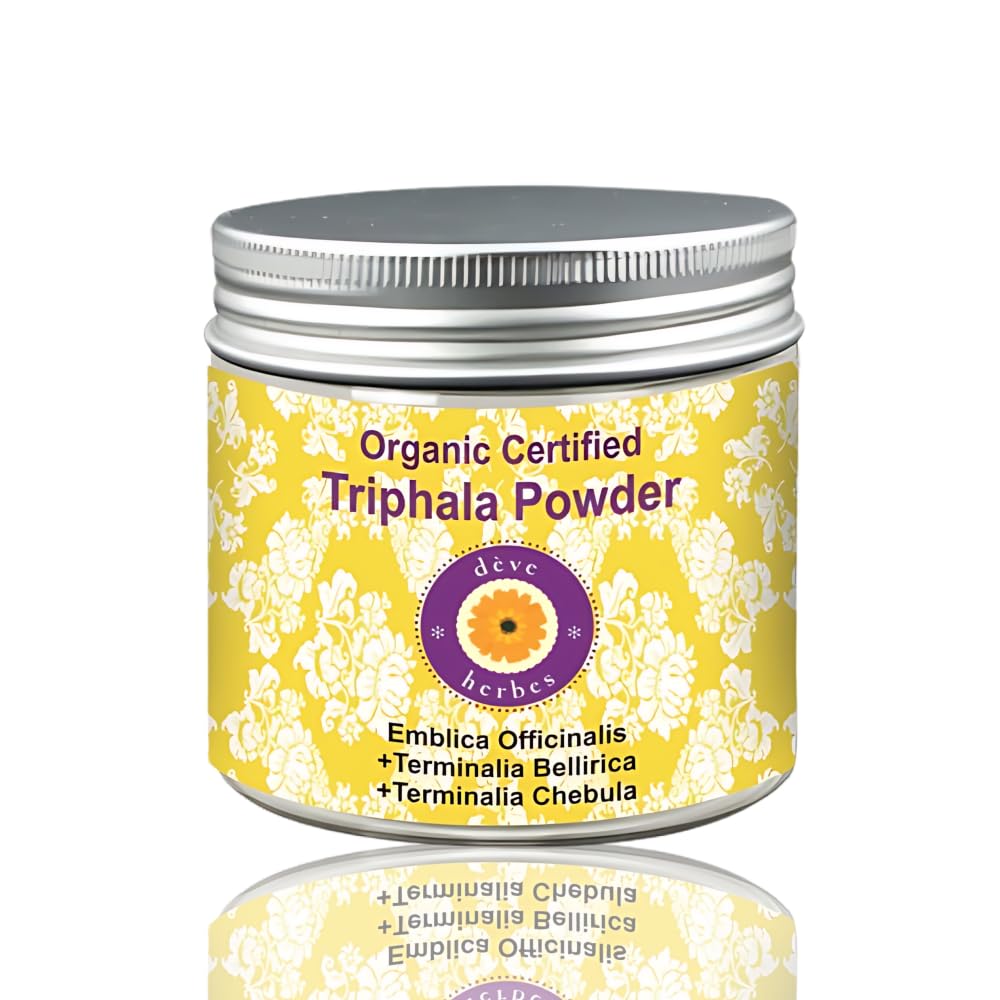 Deve Herbes Pure Triphla Powder (Emblica officinalis) + (Terminalia belerica) + (Terminalia chebula) Organic Certified Natural Grade 200gm, (7.05oz)