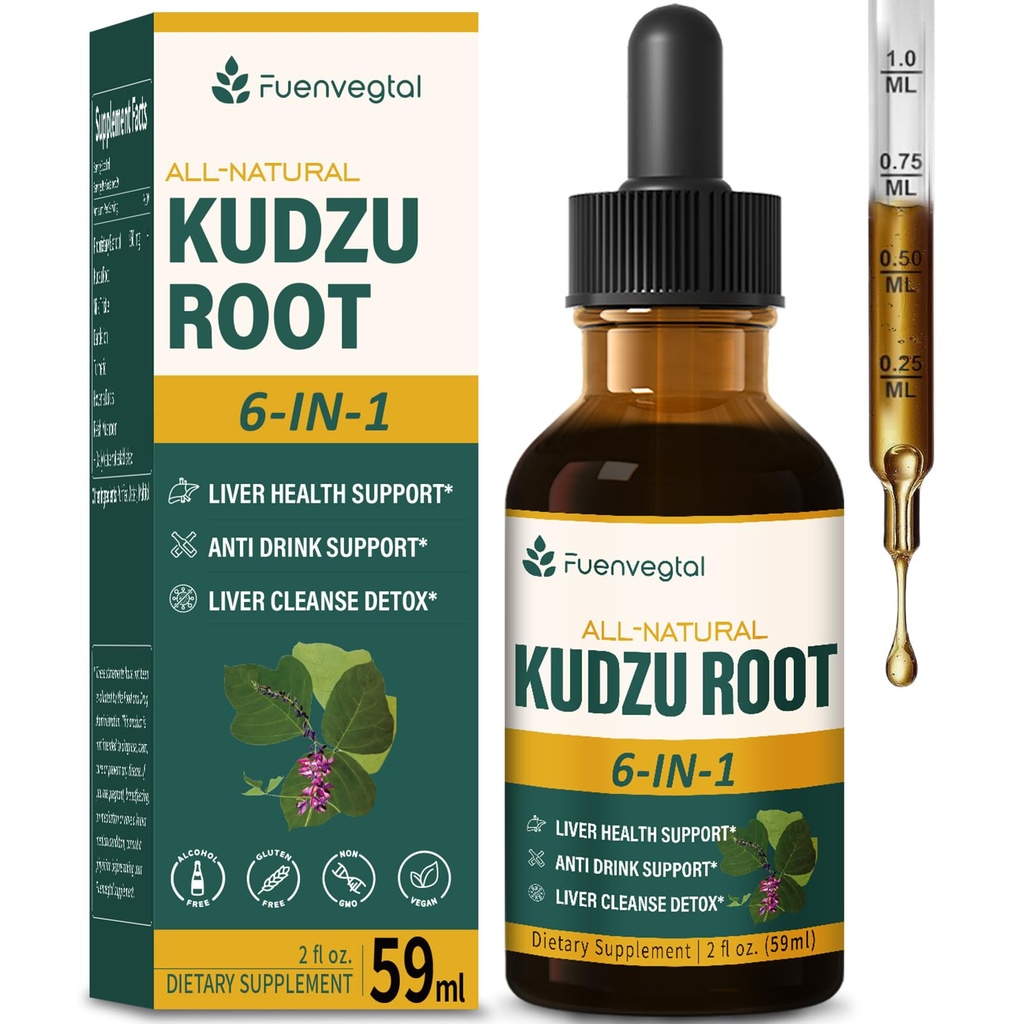 Kudzu Root Extract Drops for Liver Support, High Absorption Formula Supplement with Milk Thistle, Turmeric, and Hovenia Dulcis. 2 oz