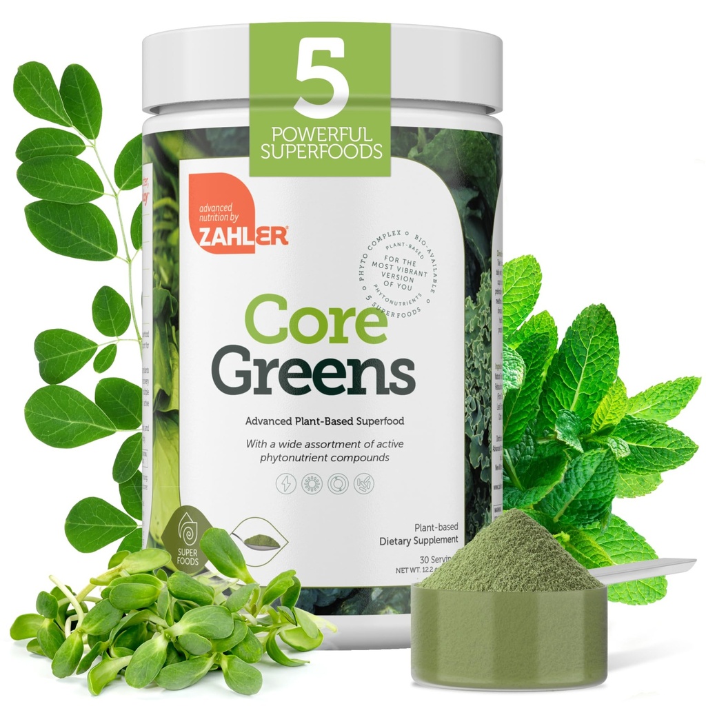 Zahler Core Greens Powder Nutrition Supplements - Superfood Powder - Super Green Juice & Smoothie Mix - Phytonutrient Rich with Spirulina, Chlorophyll & More - Kosher Superfood