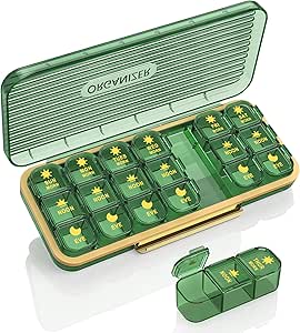 Pillen Organisator 3 keer per dag, 7 dagen pil Box 3 keer per dag - Acedada Weekly Medicine Box Organizer, 7 Afneembare draagbare Daily Pillen Container Dispenser Case voor Vitaminen Visolie Supplementen, Groen