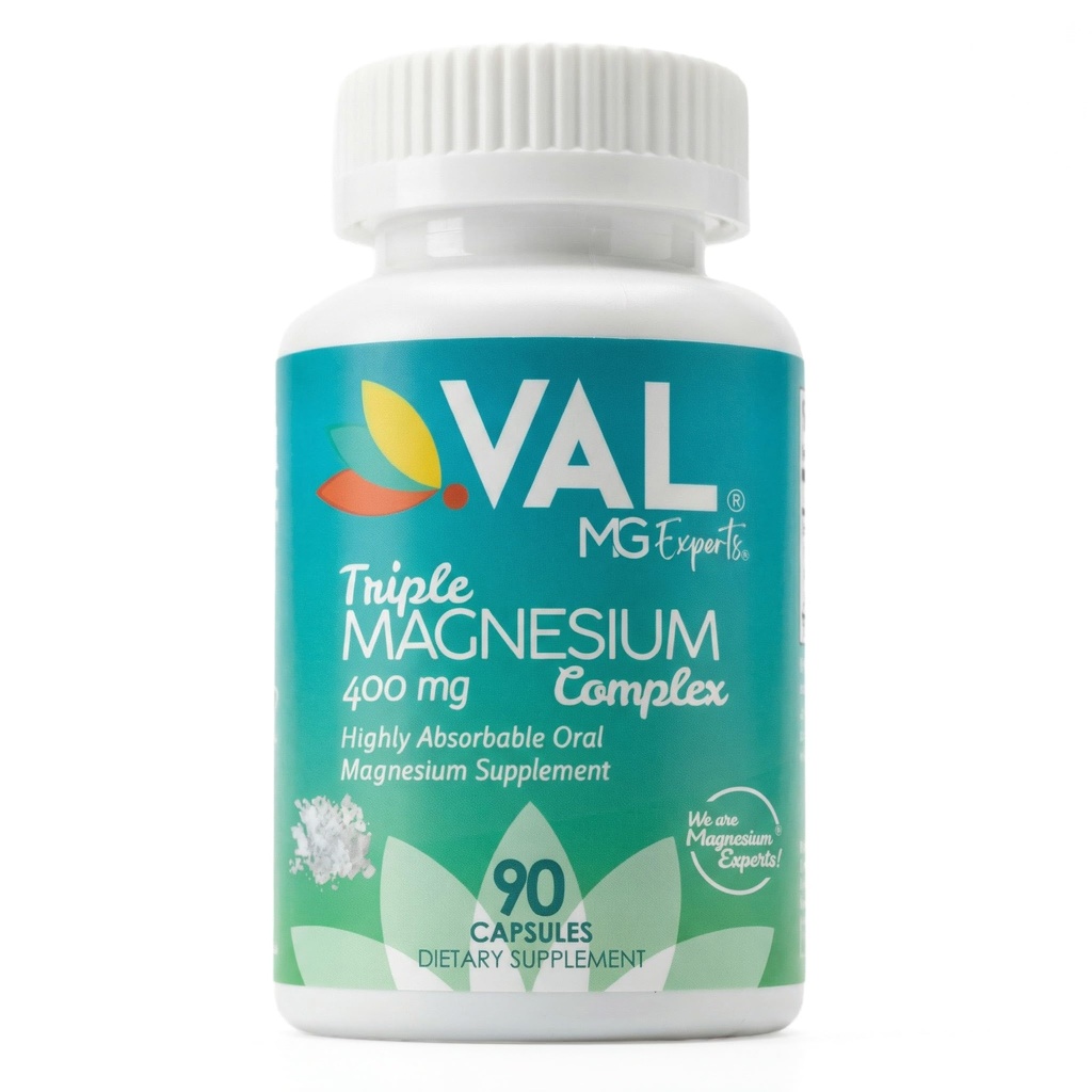 VAL Triple Magnesium Complex 400mg (Glycinate, Taurate & Citrate) for Muscle Relaxation, Sleep & Calm Energy, Vegan, Non-GMO, 90 Capsules
