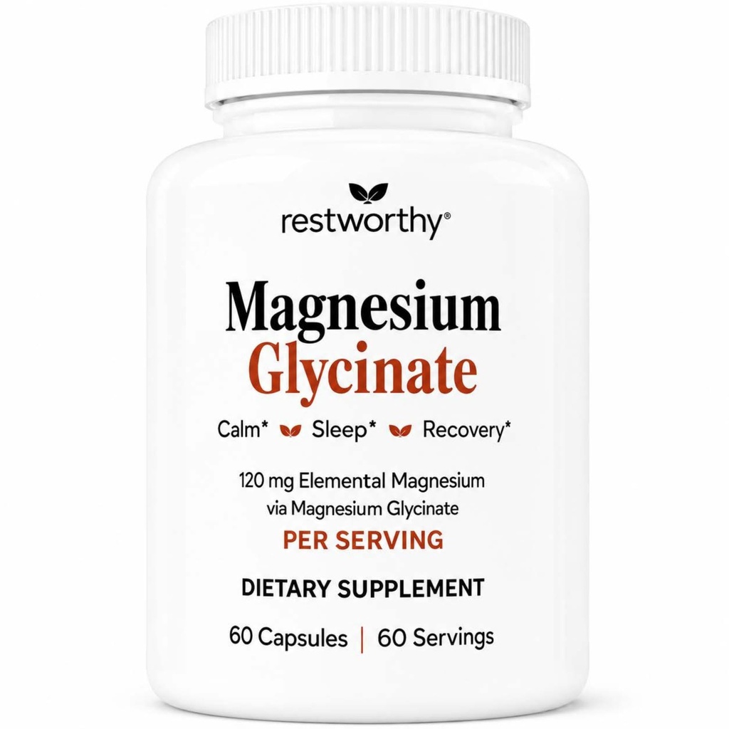 Magnesium Glycinate Capsules, 120mg Elemental Magnesium, High Absorption Chelated Magnesium for Sleep, Relaxation, Heart & Muscle Function Support, 60 Capsules