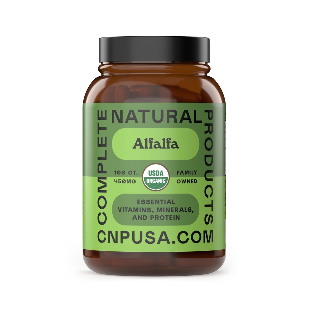 Complete Natural Products Pure Alfalfa Leaf - 100 capsules - 450 mg puur gedroogd biologisch Alfalfa Leaf Powder in Veggie Capsules