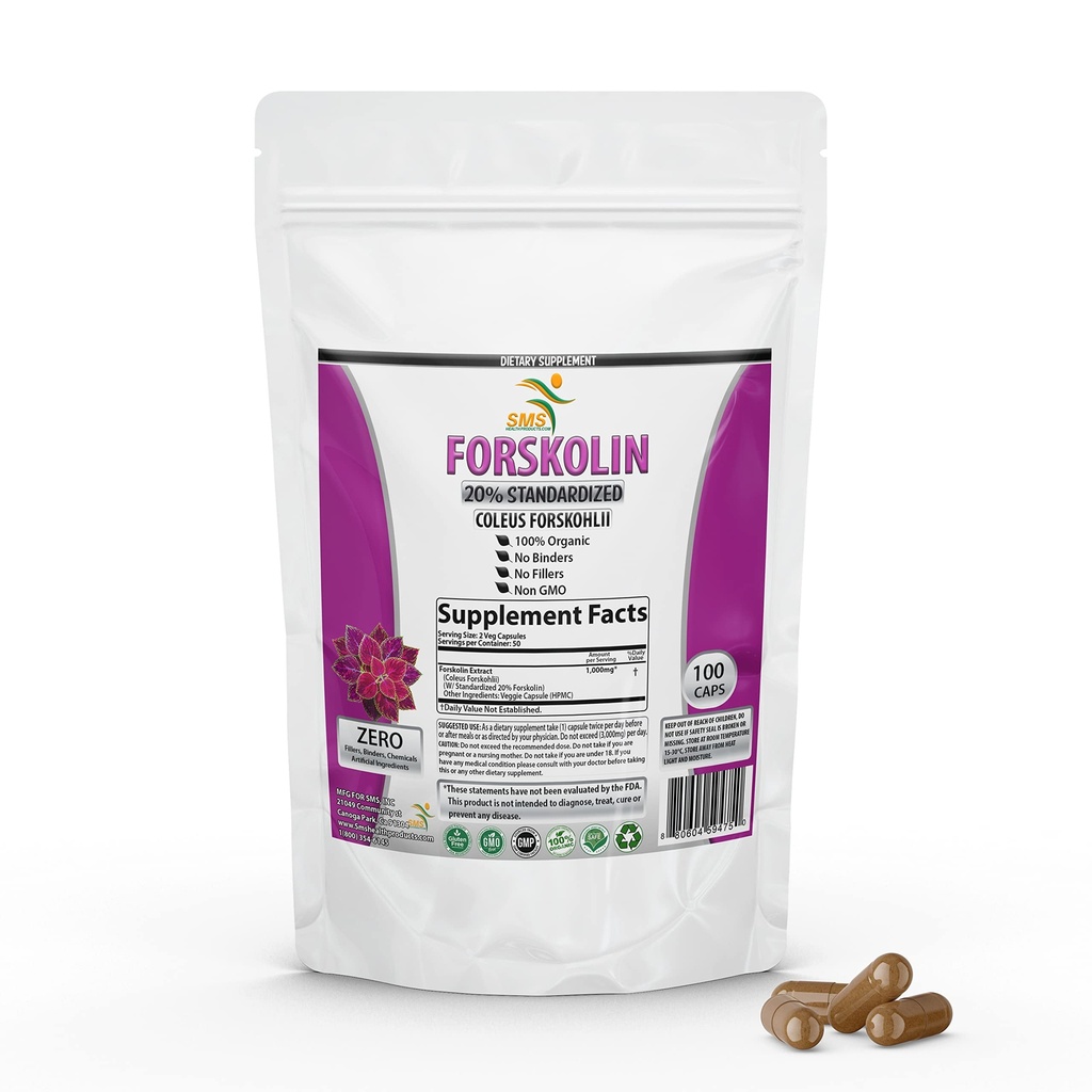 Pure Forskolin Extract Supplement met Krachtige Coleus Forskohlii 20% Gestandaardiseerde 1000 mg voor Enhanced Energy - Plant Based Energy Supplements voor vrouwen en mannen - 100 Veggie Capsules