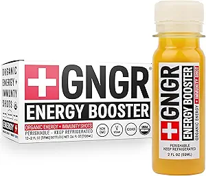 +GNGR Energy Booster & Immunity Shot, Cold-Pressed Gember Shots met Lions Mane, 75mg natuurlijke cafeïne groene thee, kurkuma wortel, vitamine D & zink voor alle natuurlijke immuunondersteuning (2 Oz, Pack van 12)