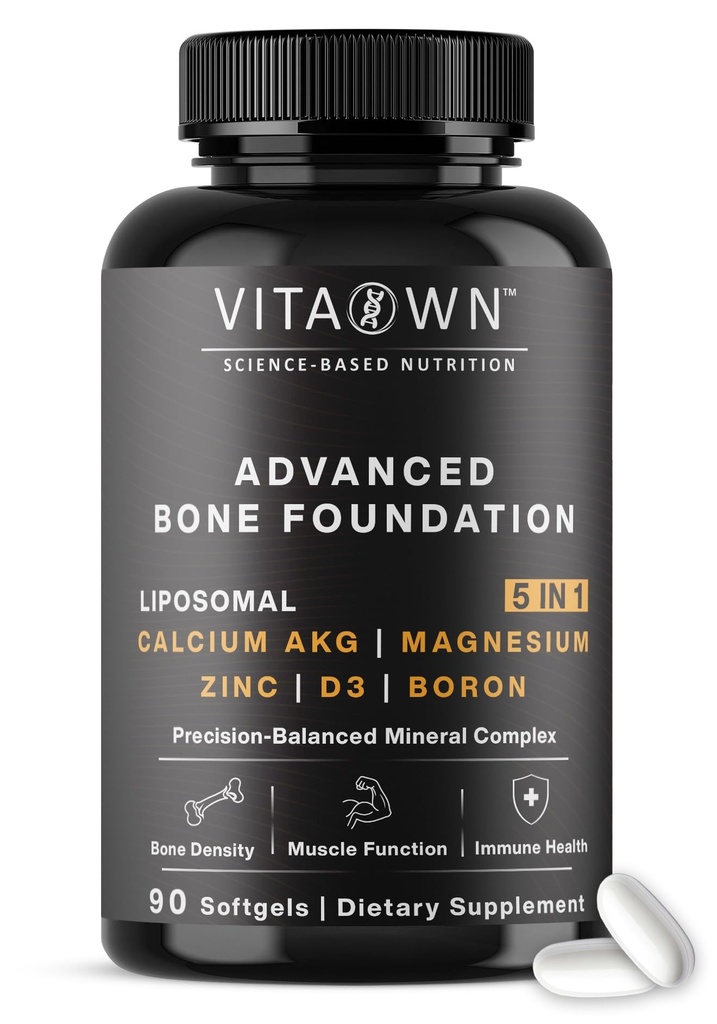 Advanced Bone Foundation Liposomal Calcium AKG Supplement 1500mg for Women & Men │ High Absorption | Calcium Supplements with Magnesium Glycinate, Zinc, Vitamin D3 & Boron, 90 Softgels
