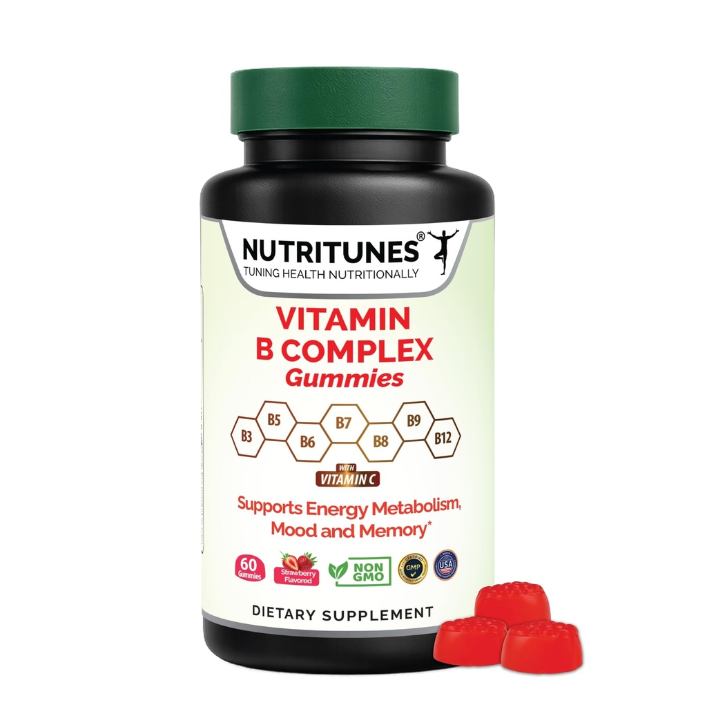 Vitamine B Complex Gummy'sHigh Potency B Complex Vitaminen Gummy's met Methyl B12, Folaat, Biotine & Vitamine C, Non-GMO, Veganistisch, Glutenvrije Gummy's