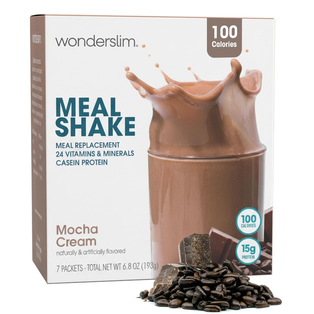 WonderSlim Meal Replacement Shake, Mocha Cream, 15g Protein, 24 Vitamins & Minerals, Gluten Free (7ct)