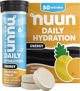 Nuun Energy Electrolyte Tablets met Ginseng, Cafeïne uit Green Tea Extract, Vitamine B12, B6, B5, Magnesium & 4 Andere Elektrolyten, Glutenvrij & Vegan, Ginger Lime Zing, 8 Pack (80 Servings Total)