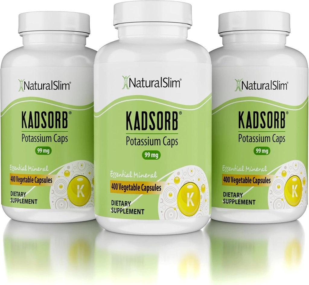 NaturalSlim Natural KaliumCitraat Gluconaat 99 mg - Kadorb Ondersteunt Electrolyt Balance & Normale pH - Absorbeerbare Kaliumsupplementen met Essentiële Mineralen - Niet GGO 400 Capsules 3 Pack