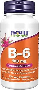 NOW Voedingssupplementen, vitamine B-6 (Pyridoxine HCl) 100 mg, cardiovasculaire gezondheid*, 100 Veg Capsules