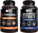 PURE ORIGINEEL INGREDIËNTEN L-tyrosine en Magnesium Citrate Bundle, 365 Capsules Elke, altijd zuiver, Lab geverifieerd