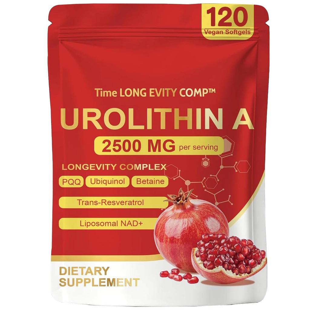 Urolithin A Supplement 2500mg with NAD+, Resveratrol, CoQ10 & PQQ, High Potency 5-in-1 Longevity Formula, Mitochondrial Support for Healthy Aging, Energy & Muscle Strength, 120 Softgels
