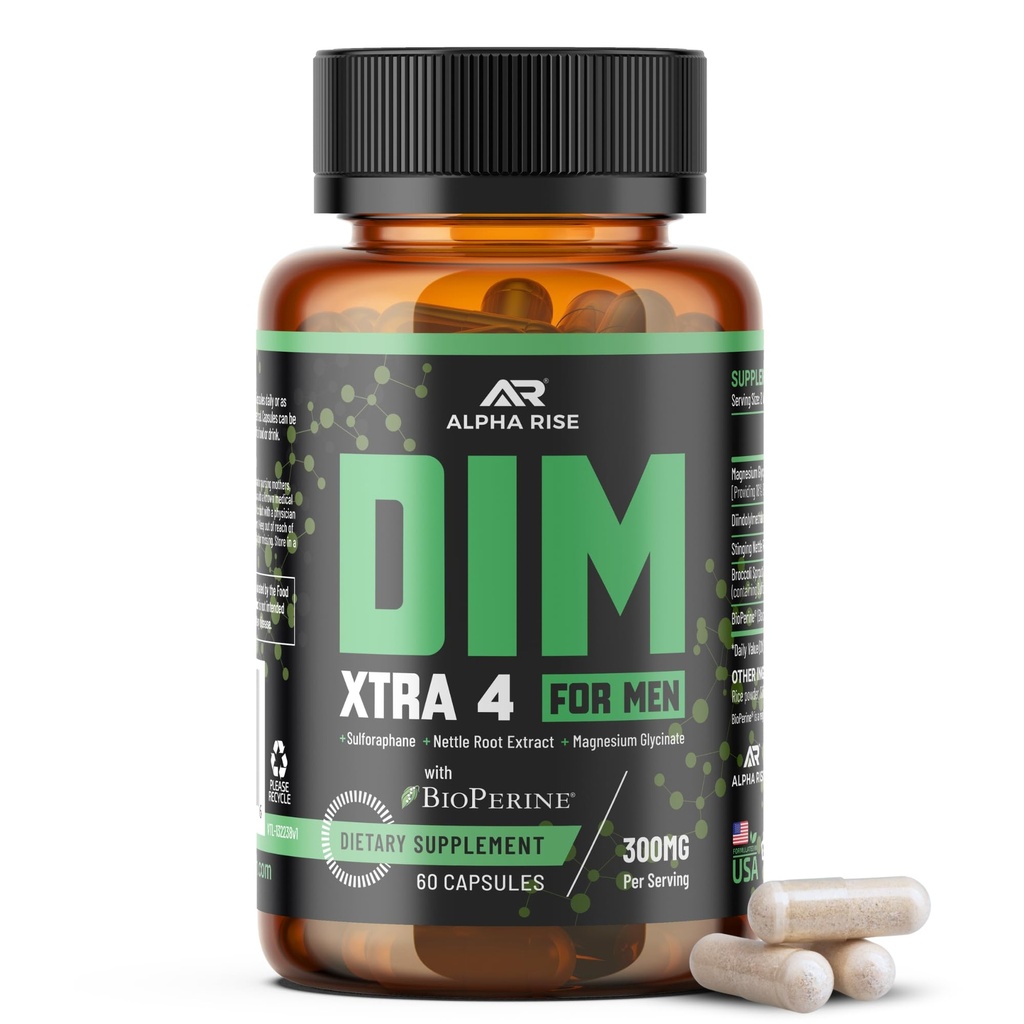 Premium DIM-supplement voor mannen: Estrogeenblokker & Aromatase-remmer: Diindolylmethaan, Nettle Root Extract, Magnesium Glycinate & Sulforaphane