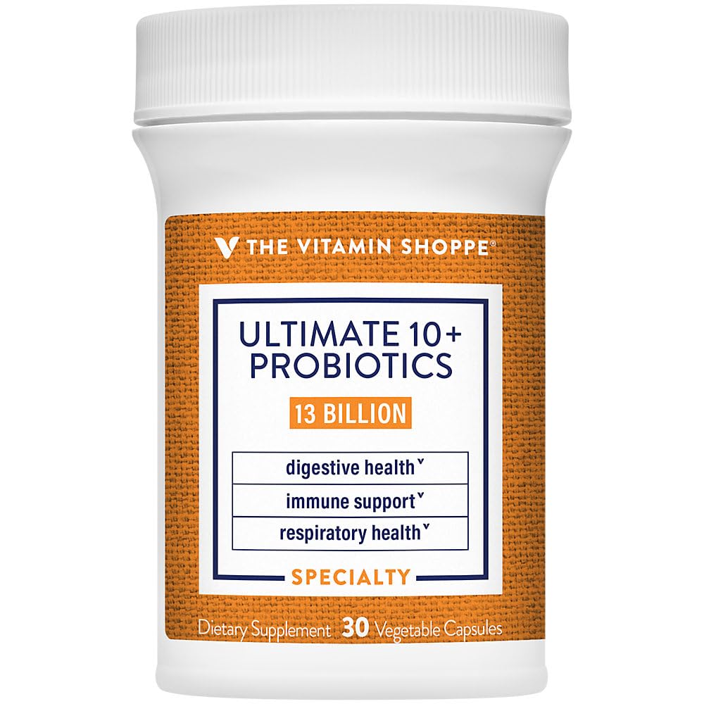 The Vitamin Shoppe Ultimate 10+ Probiotics 13 Billion CFU - 10 Probiotic Strains for Digestive Health, Immune & Gut Support (30 Vegetable Capsule)