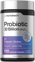 Horbäach Probiotic 30 Billion CFU | 31 Probiotic Strains | 110 Vegetarian Capsules | Supported by Organic Prebiotic Fiber | Non GMO, Gluten Free