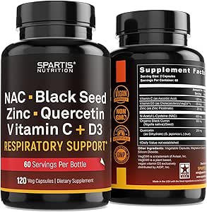 NAC 600mg Black Seed 500mg Zink Picolinaat quercetine Vitamine C Vitamine D3 Ademhalingsondersteuning (verpakking van 1 fles bij 120-Caps)